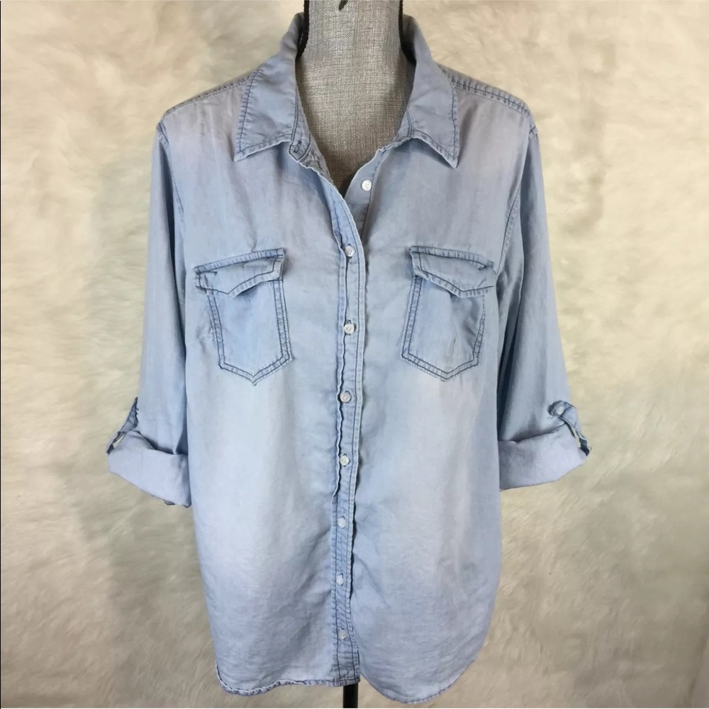 Lane Bryant Plus Chambray Shirt Light Wash 1X 2X